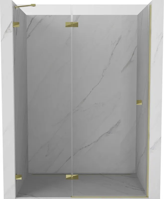 Mexen, Mexen Lunar ľavé otočné sprchové dvere 130 cm, transparentné, zlaté - 834-130-000-50-00-L