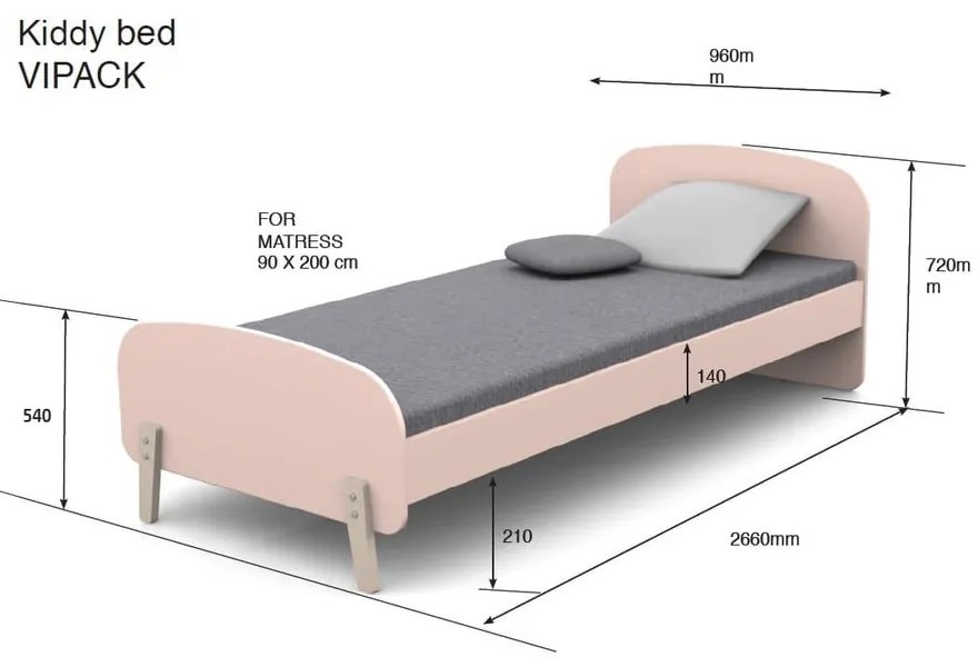 Biela detská posteľ Vipack Kiddy, 90 x 200 cm