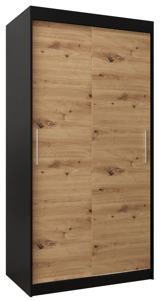 Šatníková skriňa 100 cm Toki (Čierna matná + Dub artisan). Akcia -41%. Vlastná spoľahlivá doprava až k Vám domov. 1064795