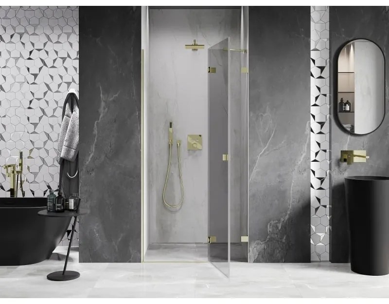 Mexen, Mexen Lunar pravé otočné sprchové dvere 85 cm, transparentné, brúsené zlaté - 834-085-000-55-00-P