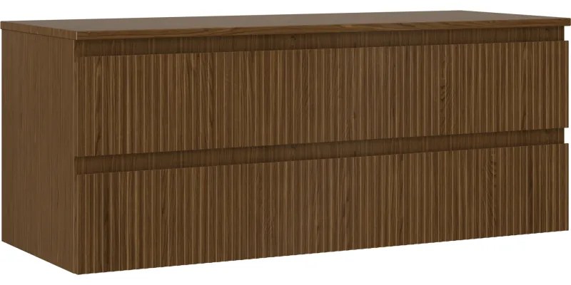 Mexen Rivel, kúpeľňová skrinka 120 cm s hornou doskou, 2 zásuvky, drážkovaná, orech, 91A20-12047-2-BFFC86