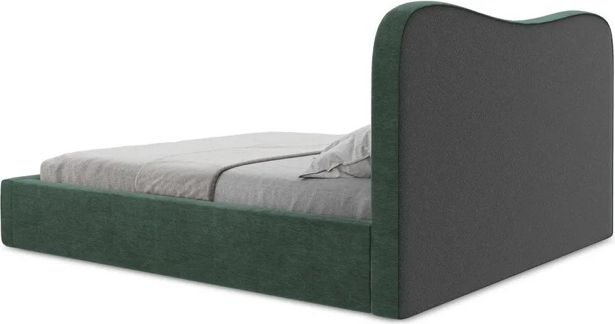 Zelená čalúnená dvojlôžková posteľ s úložným priestorom s roštom 140x200 cm Kahai – Makamii