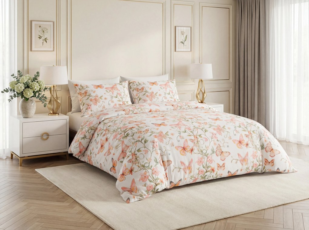 Obliečky z mikrovlákna ORANGE BUTTERFLY biele Rozmer obliečky: 2 ks 70 x 80 cm | 160 x 200 cm