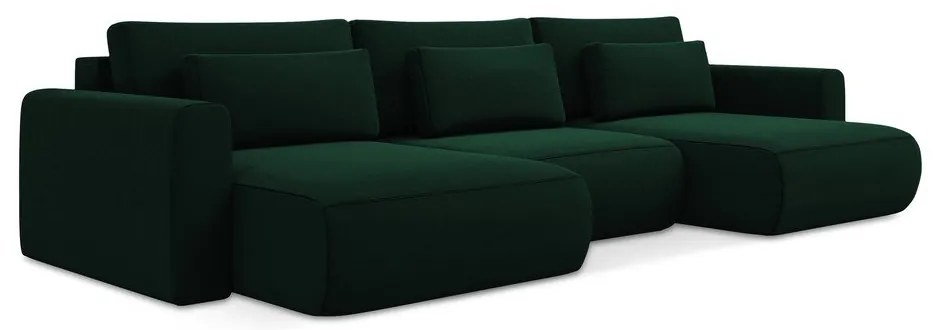 Zelená zamatová rozkladacia/s úložným priestorom rohová pohovka (do tvaru "U") Kapua – Makamii