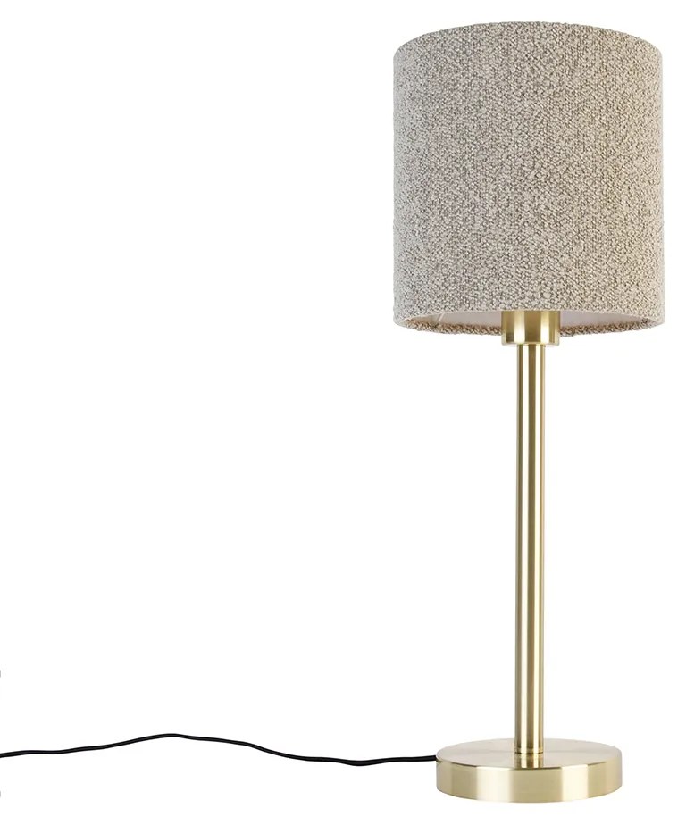 Klasická stolná lampa z mosadze s tienidlom boucle taupe 20 cm - Simplo