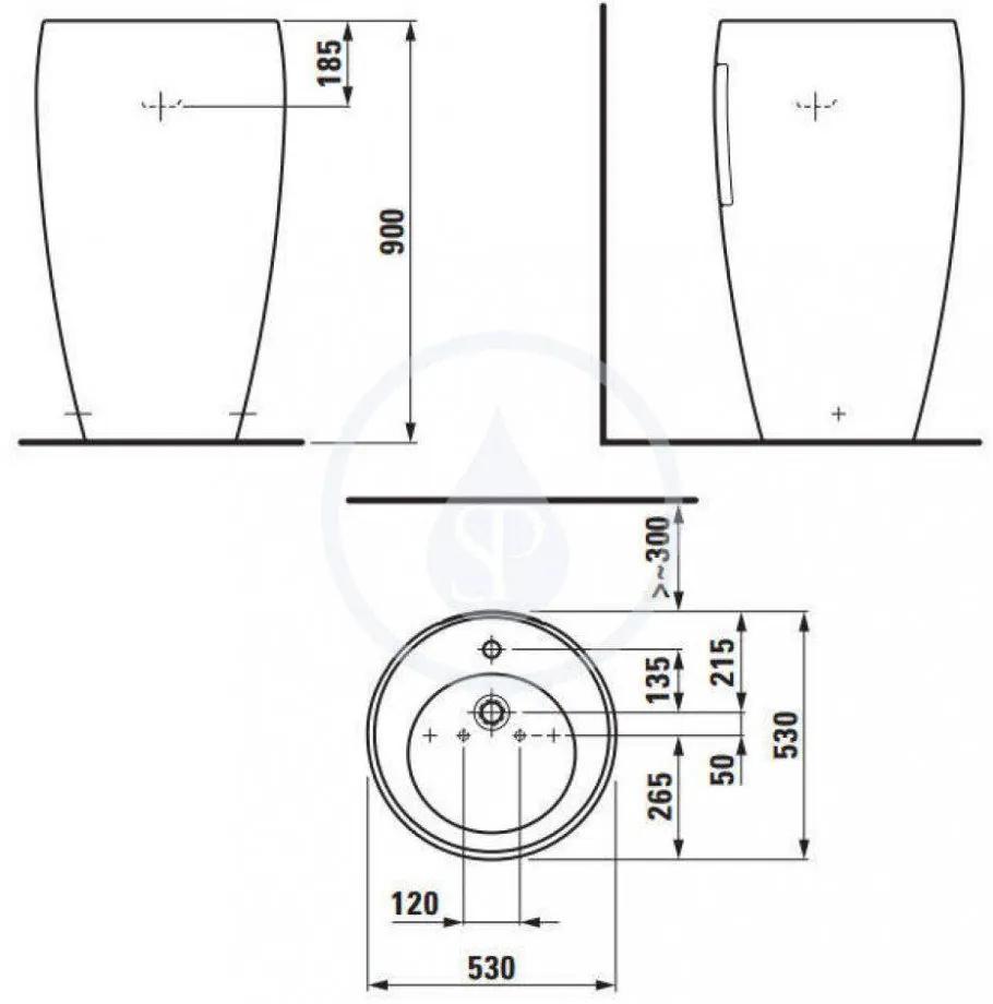 LAUFEN IlBagnoAlessi One Umývadlo, 530 mm x 530 mm, biela – 1 otvor na batériu, stredový, s LCC H8119724001041