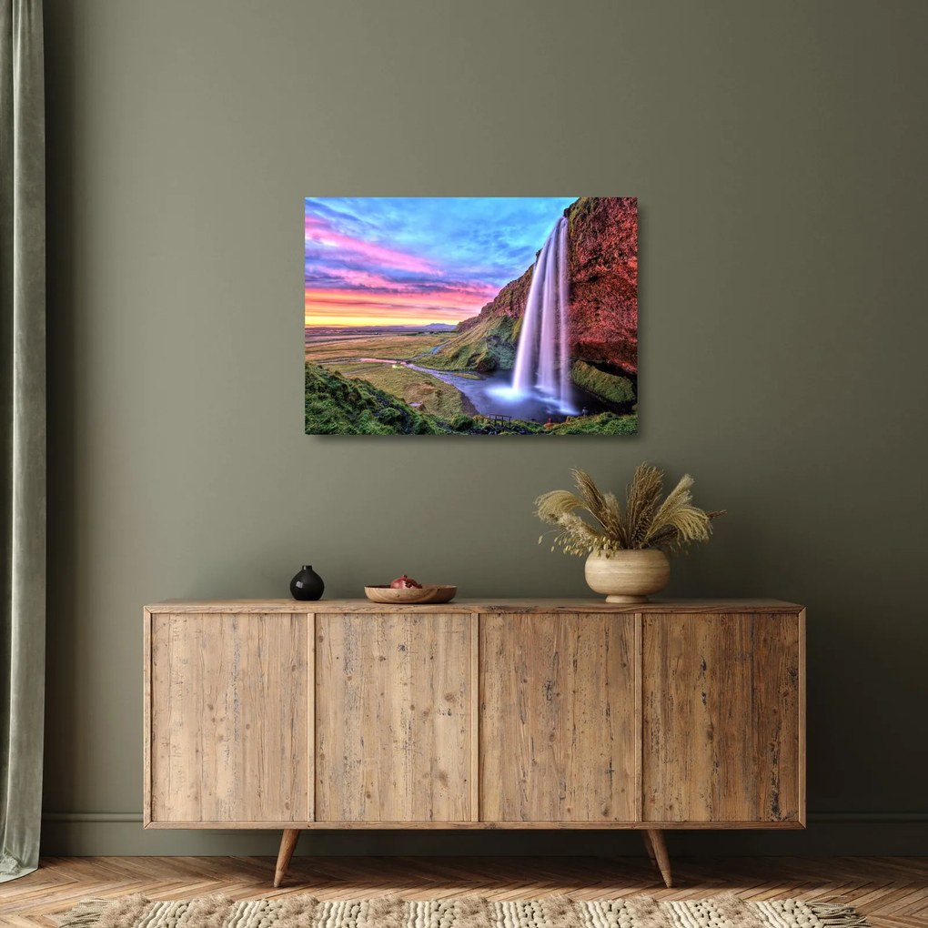 Sklenený obraz - Vodopád Seljalandsfoss (70x50 cm)