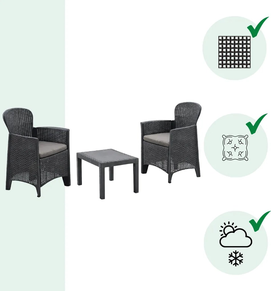 Záhradný set AKITA, 3-dielny, antracitová I.P.A.E-Progarden