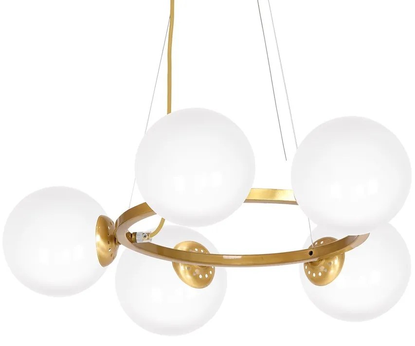 Závesné svietidlo Vienna, 5x biele sklenené tienidlo, c, o