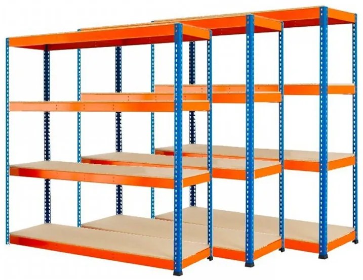 Fistar !!! Akčný balíček : 3x Regál 1800x1800x400 mm PROFESIONÁLNY lakovaný 4-policový, nosnosť 1600kg - MODRO-ORANŽOVÝ