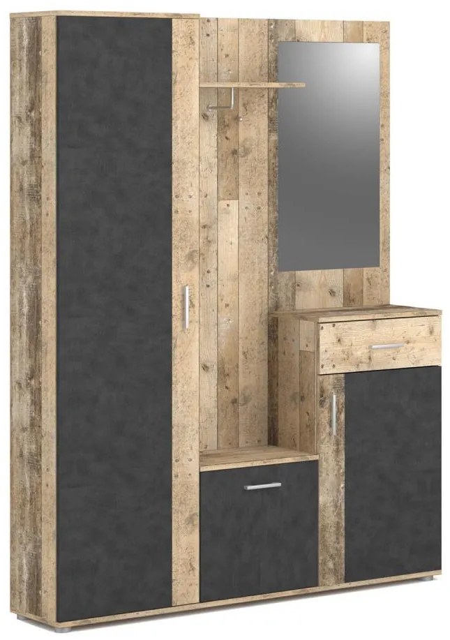 Stena za predsobo NOLAN z ogledalom, rjava/grafit