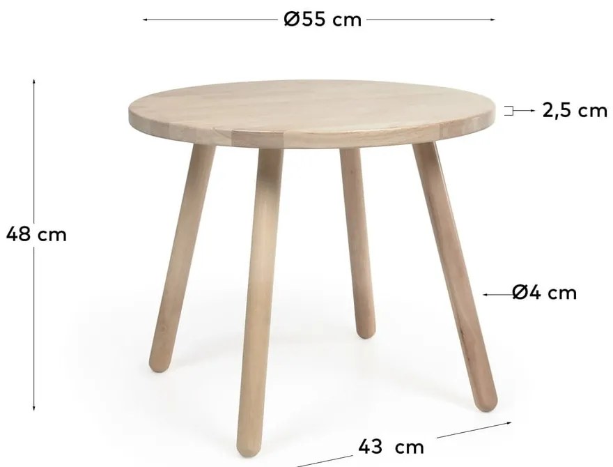Detský stôl z kaučukového dreva Kave Home Dilcia, ø 55 cm