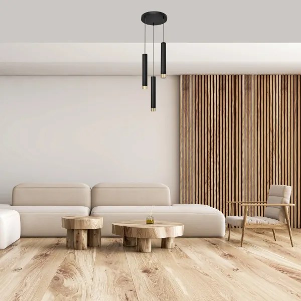 LED Luster na lanku TUBA 3xGU10/6,5W/230V čierna/zlatá