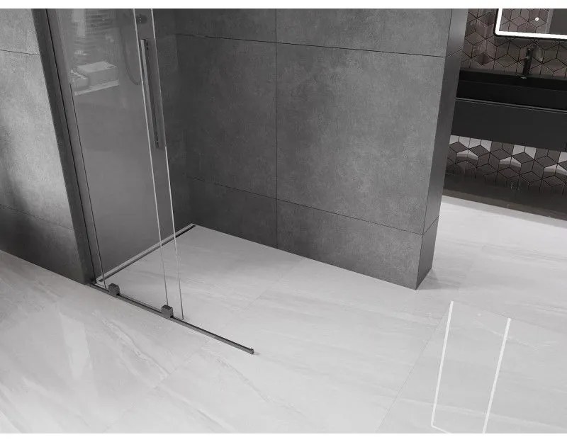 Mexen Velar L, posuvná sprchová zástena Walk-in 100 x 200 cm, 8mm číre sklo, grafit brúsený, 871-100-003-03-66