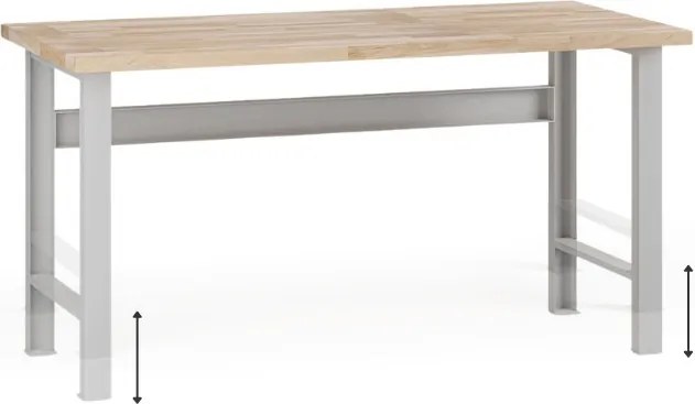 Výškovo nastaviteľný dielenský stôl G7, buková škárovka, 1700 x 800 x 840-1040 mm