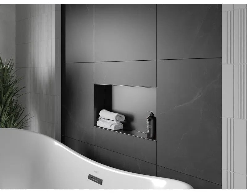 Mexen X-Wall-NR, polička na zapustenie pod obklad bez goliera 60 x 30 cm, čierna matná, 1971603010