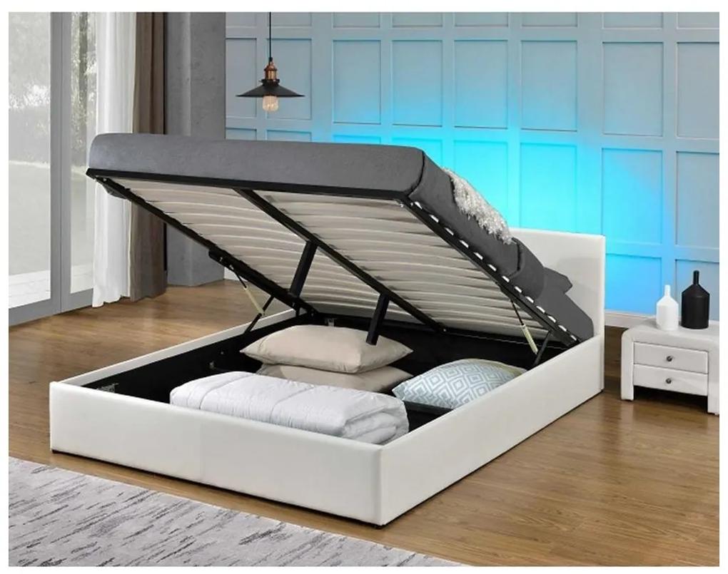 Tempo Kondela Manželská posteľ s RGB LED osvetlením, biela, 180x200, JADA NEW