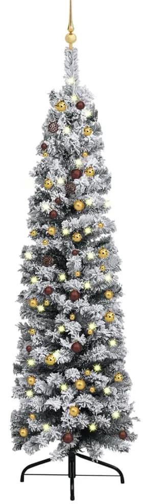 Úzky vianočný stromček s LED a sadou gulí zelený 240 cm 3077811