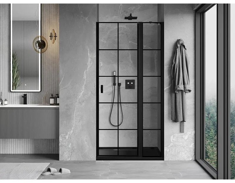 Mexen MIST, 1-krídlové sprchové dvere (1d+1s) 120x200 cm, 6mm číre sklo so vzorom mriežky, pravý, 8A4-120-000-70-77-P