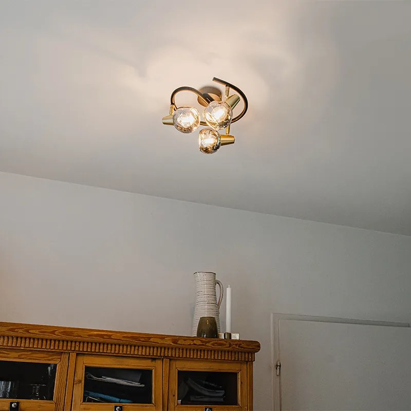 Stropná lampa čierna 44,5 cm s dymovým sklom 3-svetlo - Vidro