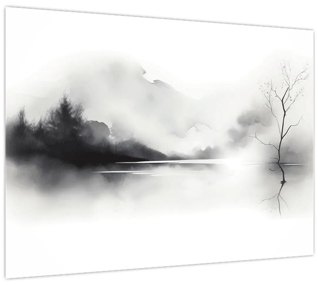 Sklenený obraz - Atramentová maľba krajiny (70x50 cm)