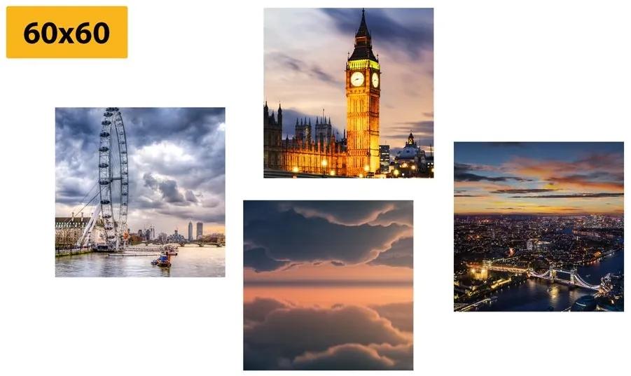 Set obrazov nočný romantický Londýn - 4x 60x60