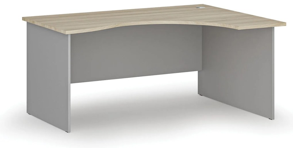 Ergonomický kancelársky písací stôl PRIMO GRAY, 160x120 cm, pravý, sivá/dub prírodný