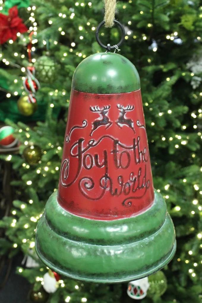 Červeno zelený vianočný zvon 27 cm