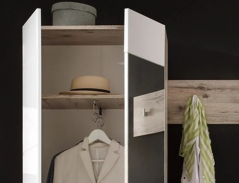 Predsieňová stena Sixx, pieskový dub/biela lesk