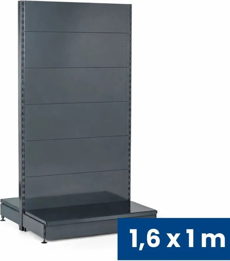 Predajný regál obojstranný, plné steny, 1600 x 1000 x 900 mm, základný, antracit