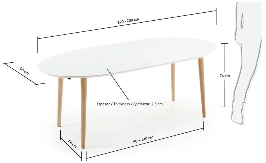 Biely rozkladací jedálenský stôl s bielou doskou 90x120 cm Oqui – Kave Home