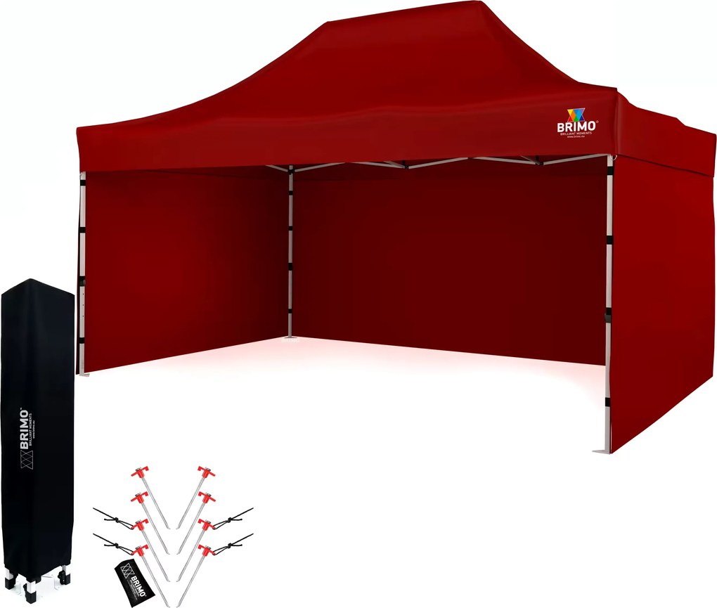 BRIMO Záhradný stan 3x4,5 m Oceľ | Rýchlo-rozkladací Altánok na Eventy a Párty - s 3 stenami - Červená 10
