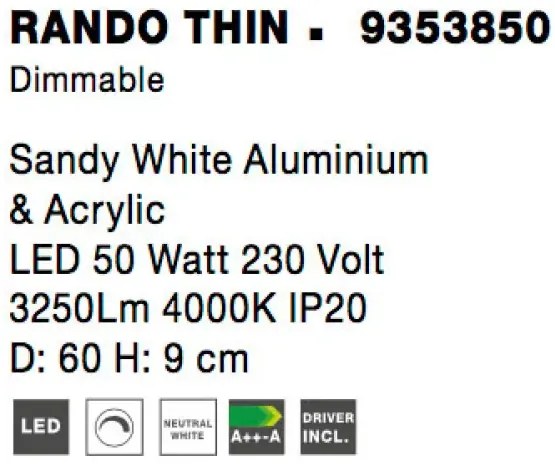Stropné svietidlo LED so stmievaním Rando Thin 60 4000K biele