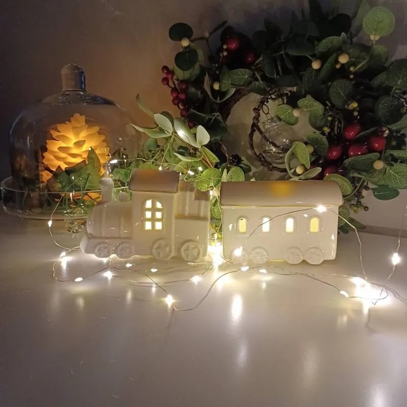 DECOLED Keramický vlak, 28,5 x 10,1 x 9,3 cm, teplá biela, 2xLR44