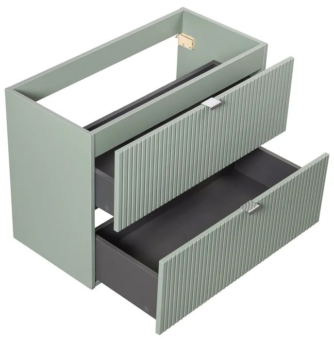 Kúpeľňová zostava Line Reed Green 80 cm so skrinkami a umývadlom zelená/dub evoke