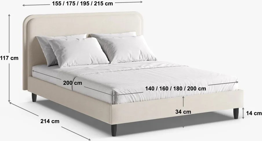 Sivobéžová čalúnená dvojlôžková posteľ s roštom 140x200 cm Aveline – Micadoni