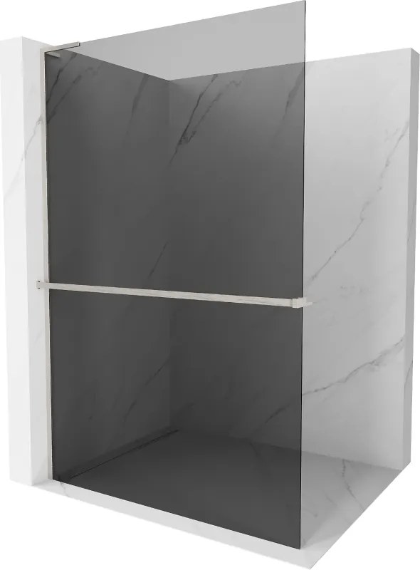 Mexen Kioto+ L, sprchová zástena Walk-In s poličkou a vešiakom 110 x 200 cm, 8mm šedé sklo, brúsená oceľ profil, 800-110-123-97-40