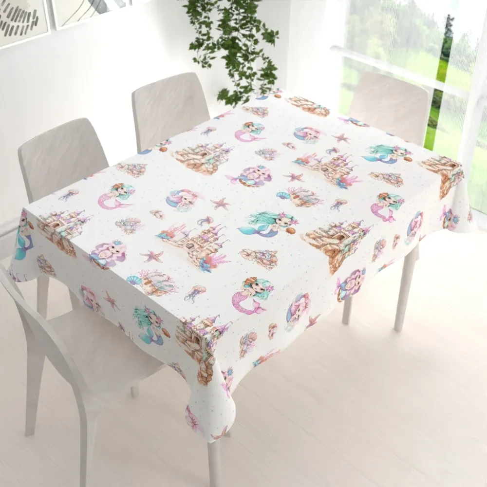 Biante Detský bavlnený obdĺžnikový obrus Sandra SA-567 Morské víly a kráľovstvo na bielom 120x140 cm