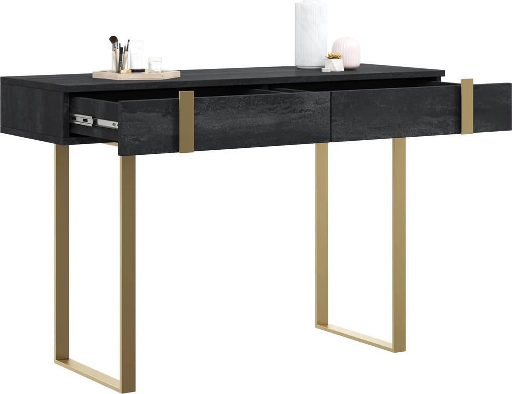 Moderná konzola / toaletka Verica s kovovými nohami 120 cm - čierny betón / zlaté nohy