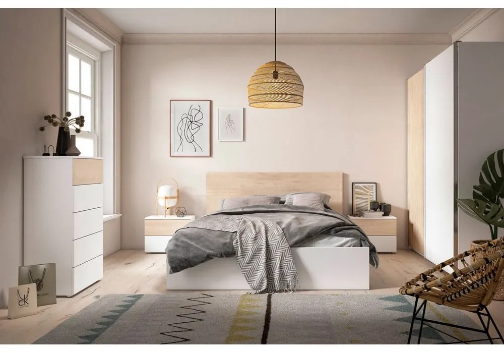 Biela/prírodná dvojlôžková posteľ v dekore duba s úložným priestorom 140x190 cm Sahara - Marckeric