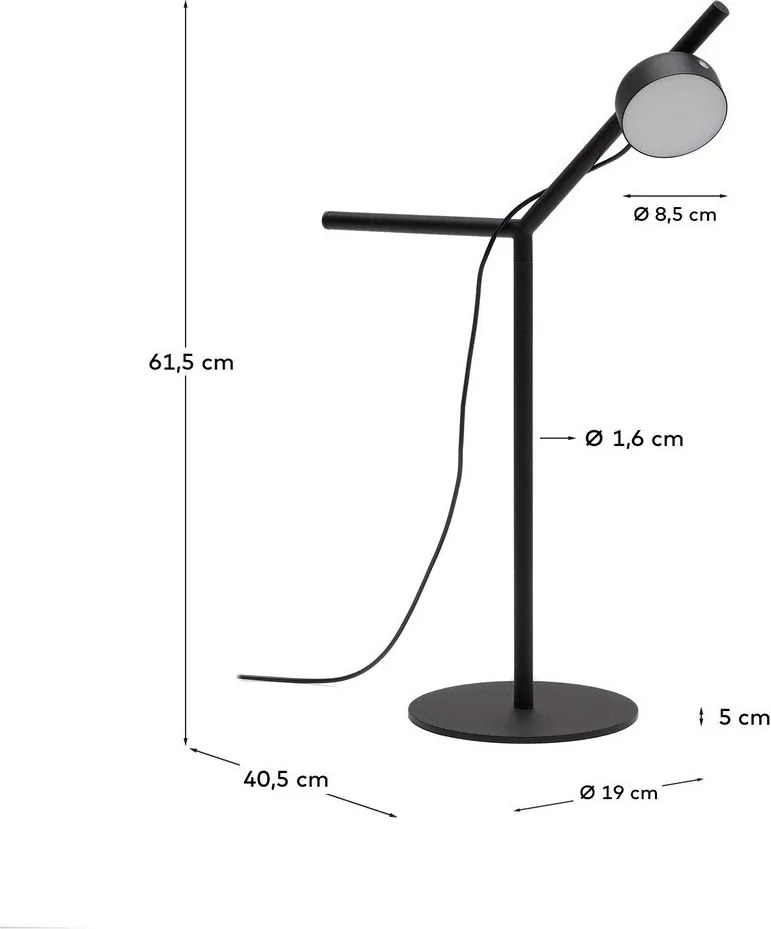 Čierna kovová LED stmievateľná stolová lampa (výška 61,5 cm) Orey – Kave Home