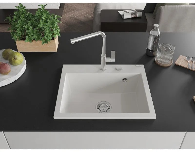 Mexen Oscar, 1-komorový granitový drez 580x490x205 mm, biela, 6519581000-20