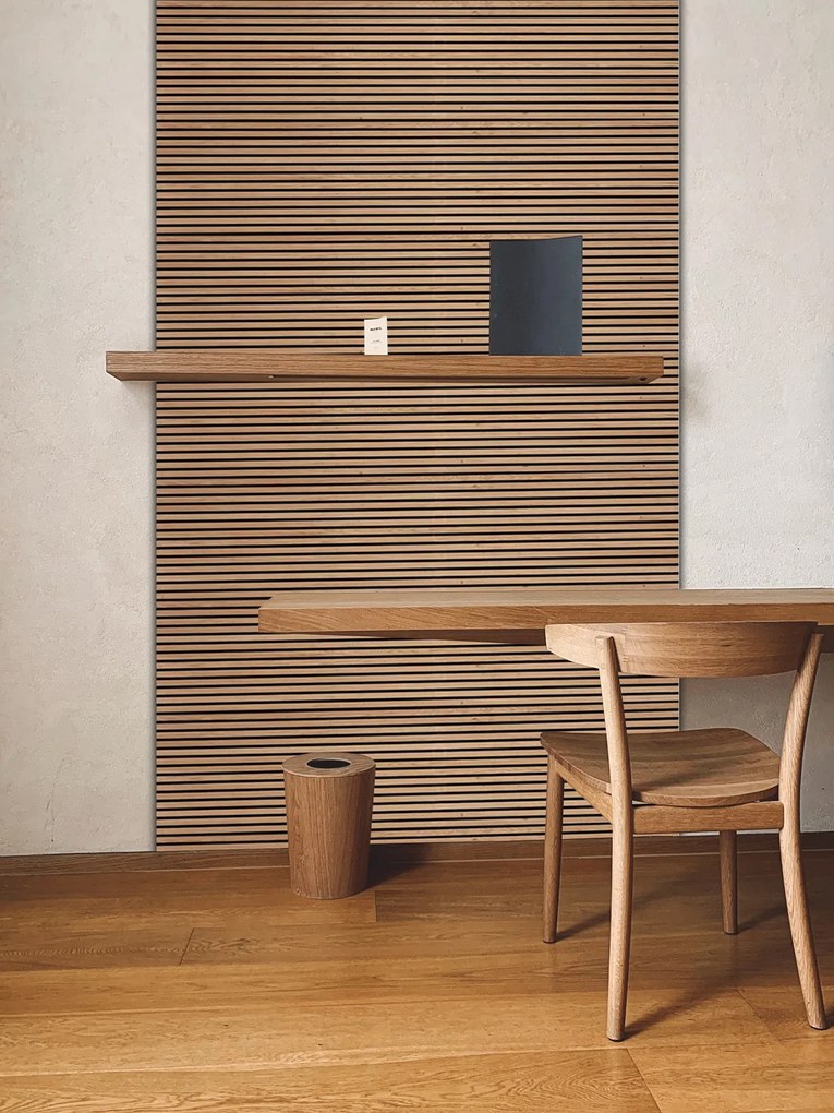 Drevený akustický panel, 2400 x 600 mm, čierny podklad, dub sonoma