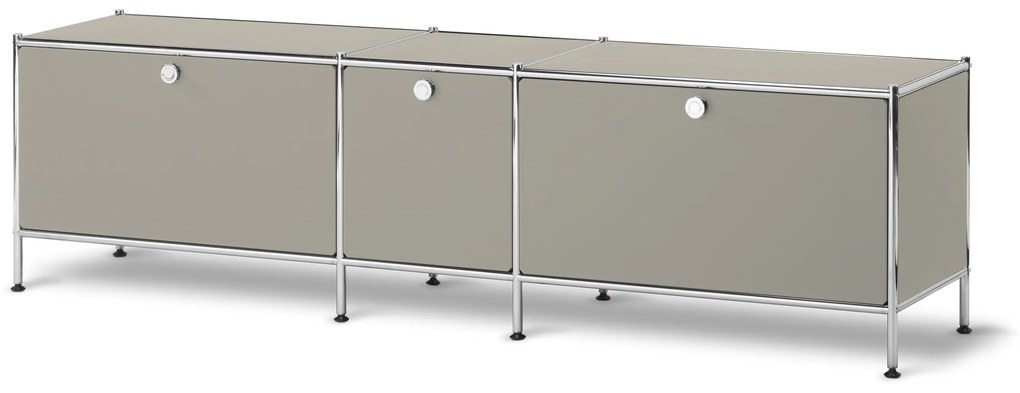 Nízky kovový stolík »CN3« s 3 výklopnými priečinkami, svetlosivý