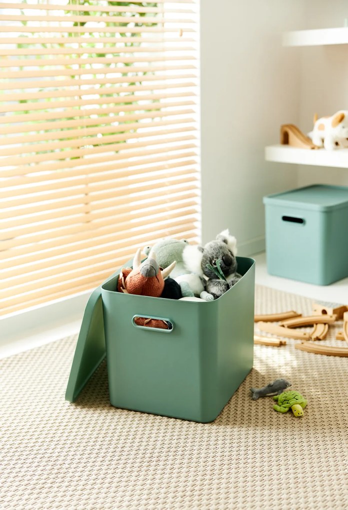 Rotho Úložný box, rovný s víkom, 27l, matná zelená ALBU LIGHT, 37x29x30