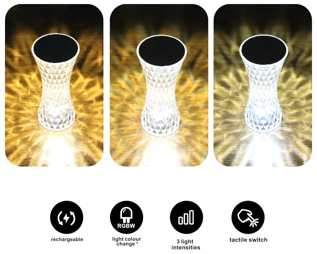 EUlight Stolná lampa Tower, 1x transparentné PVC tienidlo, RGB