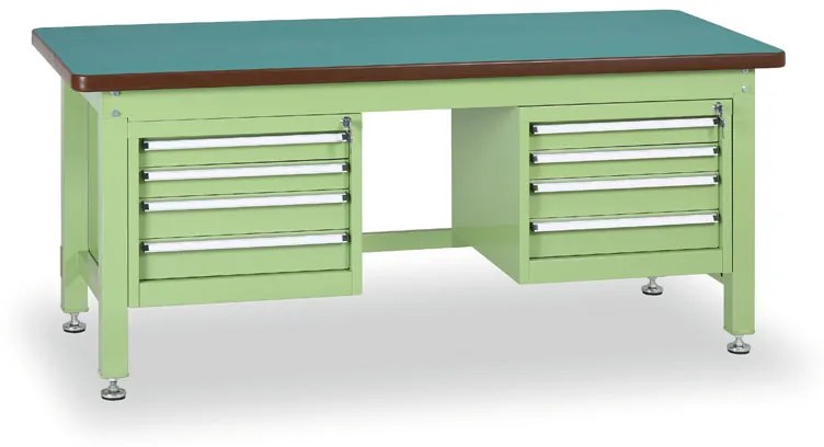 Dielenský stôl GL s 2 závesnými boxami na náradie, MDF + PVC doska, 8 zásuviek, 2100 x 750 x 800 mm