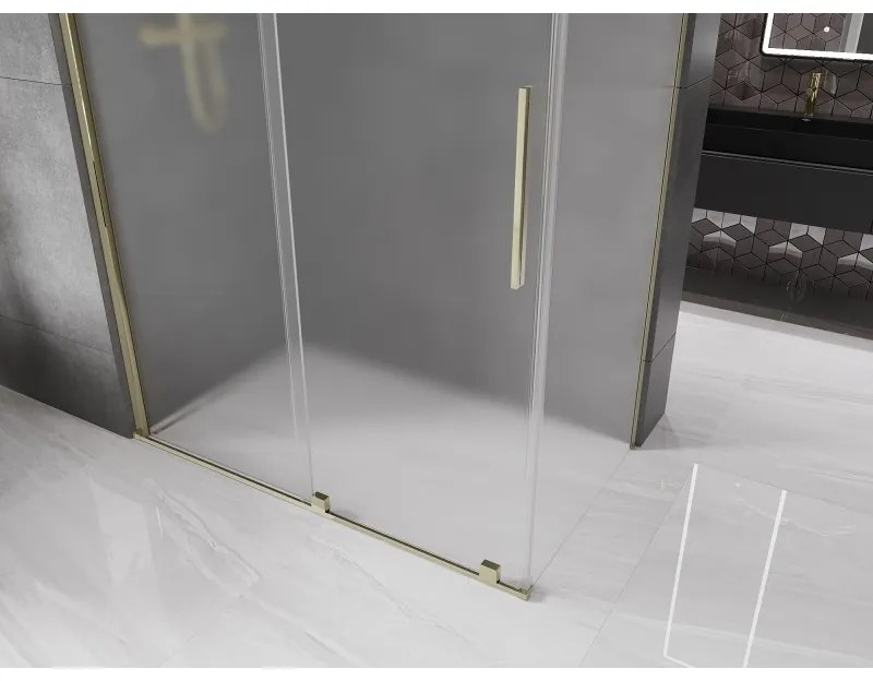 Mexen Velar, sprchový kút s posuvnými dverami 150 x 90 cm, 8mm sklo námraza, zlatá lesklá, 871-150-090-31-50