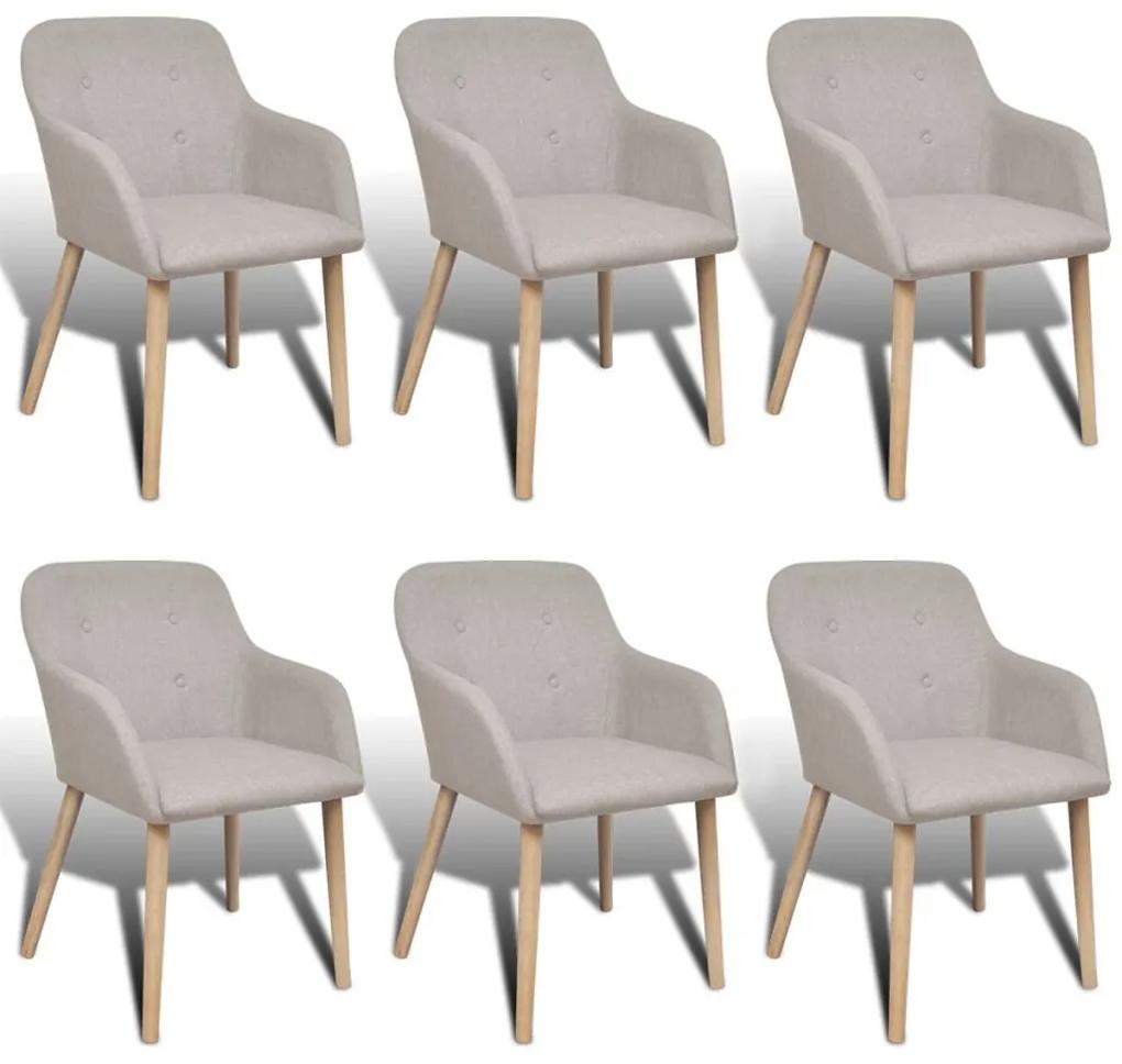 vidaXL Jedálenské stoličky s dubovým rámom, 6 ks, látkové