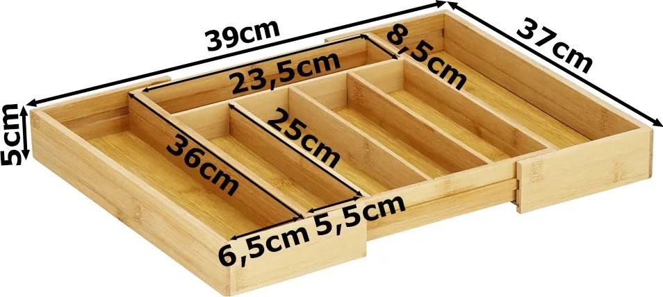 VERK GROUP Organizér do zásuvky, príborník, bambusový, nastaviteľný 27-39 x 37 hĺbka